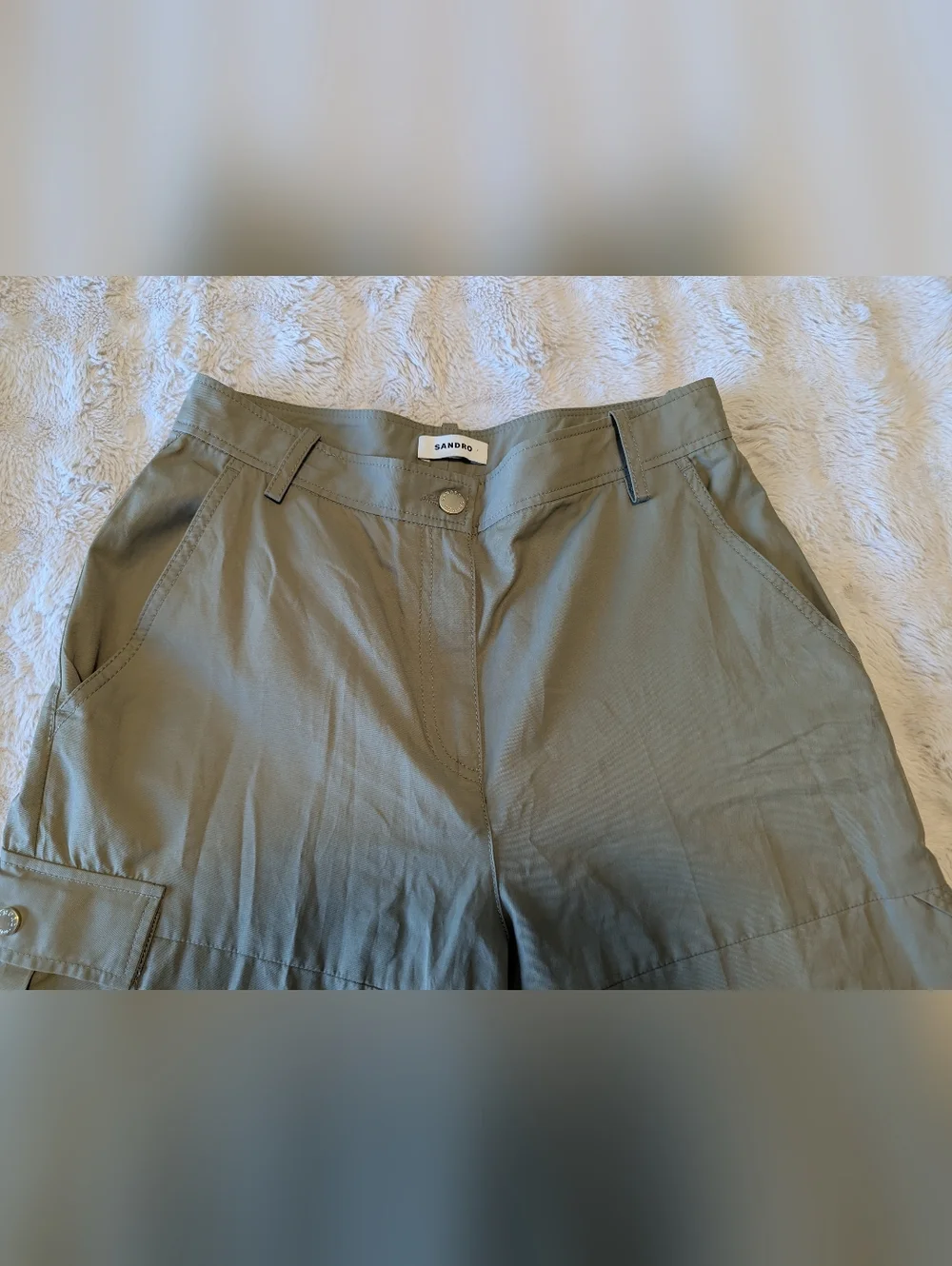 Sandro Olive Green Wide Leg Cargo Pants High Rise Lightweight Chic - Picture 5 of 9